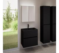 evineo ineo5 evo Meuble bas l: 60 cm, 2 tiroirs, vasque slim noire mate, avec armoire de toilette ineo,, BE0834BM+BE0956BM+BEA001MI,