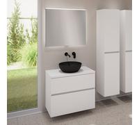 evineo ineo5 evo Meuble bas l: 80 cm, 2 tiroirs, vasque ineo6 Ø 41,5 cm noire mate, avec miroir éclairé ineo,, BE0936BM+BE0957WM+BE0963WM+BEA010MI,