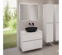 evineo ineo5 evo Meuble bas l: 80 cm, 2 tiroirs, vasque ineo6 l: 52 cm, noir mat, avec miroir éclairé ineo,, BE0932BM+BE0957WH+BE0963WH+BEA010MI,