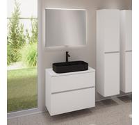 evineo ineo5 evo Meuble bas l: 80 cm, 2 tiroirs, vasque ineo7 l: 60 cm, noir mat, avec miroir éclairé ineo,, BE0939BM+BE0957WM+BE0963WM+BEA010MI,