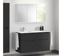 evineo ineo5 Meuble bas, l : 121 cm, 4 tiroirs, avec poignée encastrée, double vasque blanche, avec armoire de toilette,, BE0244WH+BE0303BM+BEA004MI+BL001197,