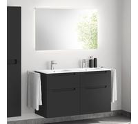 evineo ineo5 Meuble bas, l : 121 cm, 4 tiroirs, avec poignée encastrée, double vasque blanche, avec miroir,, BE0244WH+BE0303BM+BEA012MI+BL001197,