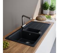 evineo line 100 Évier de cuisine avec bac à restes et surface de dépose l: 100 P: 50 cm, FOD150LAN,