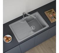 evineo line 100 Évier de cuisine avec surface de dépose latérale l: 78 P: 50 cm, réversible, FOD100SGR,
