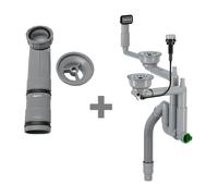 evineo m10 Garniture de vidage pour évier de cuisine en acier inoxydable avec une cuve et une demi-cuve, avec commande de vidage à distance et pièce de compensation de la hauteur, EV1002+EV1013,