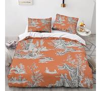 EVMILA Motif de la Toile de Jouy Housses De Couettes Housse De Couette 3D Imprimé pour Adultes Et Enfants E avec Fermeture À Glissière avec Taies Microfibr Parure De Lit 3 Pièces Double（200x200cm）