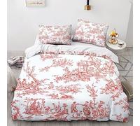 EVMILA Motif de la Toile de Jouy Housses De Couettes Housse De Couette 3D Imprimé pour Adultes Et Enfants E avec Fermeture À Glissière avec Taies Microfibr Parure De Lit 3 Pièces Double（200x200cm）
