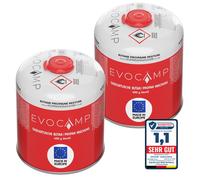 EVOCAMP 2X cartouche de gaz propane butane 450g, cartouche à vis avec filetage européen 7/16"" EN 417, bouteille de gaz 809ml