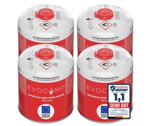 EVOCAMP 4X cartouche de gaz propane butane 450g, cartouche à vis avec filetage européen 7/16"" EN 417, bouteille de gaz 809ml