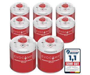 EVOCAMP 8X cartouche de gaz propane butane 450g, cartouche à vis avec filetage européen 7/16", bouteille de gaz 809ml, bonbonne de gaz utilisable pour les grills Weber séries Q100/1200