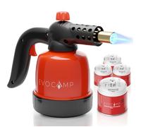 EVOCAMP Chalumeau de cuisine avec piezo, lampe à souder 1,3 kW, temp. max. 1300°C, avec 4 cartouches de gaz de 190g
