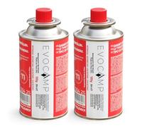 EVOCAMP Lot de 2 cartouches de gaz 120 g ultra légères avec valve à | Soupape de sécurité EN417, gaz butane pour réchaud de camping, brûleur de mauvaises herbes, brûleur à gaz
