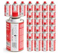 EVOCAMP Lot de 28 cartouches de gaz 120 g ultra légères avec valve à | Soupape de sécurité EN417, gaz butane pour réchaud de camping, brûleur de mauvaises herbes, brûleur à gaz