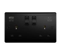 Evoges Vector Prise double USB C 45 W Charge rapide Noir brillant 13 A | Prise murale DP commutée, aucun adaptateur nécessaire - Kit complet de vis de fixation et de capuchons pour une finition