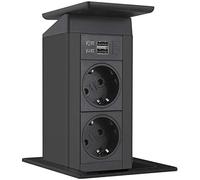 EVOline 159311010100 Port Push 3 prises Schuko + chargeur USB 2 ports Couvercle à bascule Noir mat