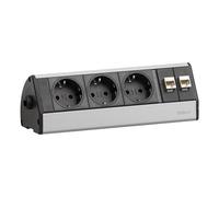 EVOline 93004783 Multiprise sans interrupteur, triple, noire, argent, prise de sécurité, 1 pièce