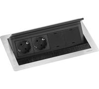 Evoline Flip Top Push Data M bloc multiprise, 2 emplacements modulaires libres, acier inoxydable