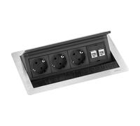 Evoline, Multiprise, 15937000200 Bâti de prises encastrable 3x acier inoxydable noir contact de protection 1 pc. (3x)