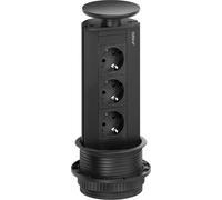 EVOLINE Port 1 boîtier d'énergie escamotable avec 3 prises, couvercle et profilé noir mat / Prises de courant de sécurité / Prise de courant