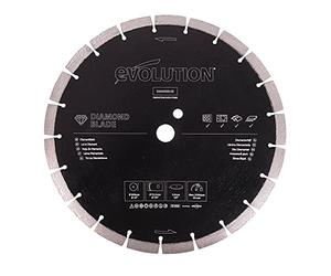 Evolution Lame diamantée 300 mm pour coupe-disques - Bord segmenté pour la découpe de maçonnerie, telle que la brique, le béton armé et la pierre, noir, Diamant
