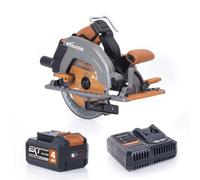 Evolution Power Tools R185CCS-Li Scie circulaire sans fil et sans balais 18v Li-Ion avec lame TCT multi-matériaux, coupe le bois, le métal, le plastique, guide, batterie et chargeur inclus, 185mm