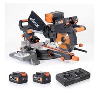 Evolution Power Tools R255SMS-DB-Li Scie à onglets coulissante sans balais à double biseau sans fil Li-Ion EXT lame multi-matériaux, coupe le bois le métal le plastique 255 mm - 2 x Batteries incluses