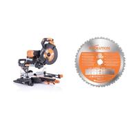 Evolution Power Tools R255SMS-DB+ Scie à onglets coulissante multi-matériaux à double biseau, 255 mm & Lame rage tct 255 mm, Carbure de tungstène, Orange, 25,5 x 2,5 cm