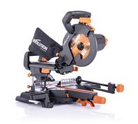 Evolution Power Tools Scie à Onglet Coulissante avec Caractéristiques PLUS - 0-45˚ Biseau, 50-50˚ Onglet - Coupe Multi-Matériaux - Le Bois, Le Plastique, Le Métal Lame Incluse 210mm - R210SMS+
