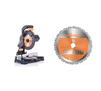 Evolution Power Tools - Scie à Onglet Mixte Multi-Matériaux R210CMS, 210 mm (230 V) & Lame Polyvalente en Carbure de Tungstène Rage, 210 mm Orange