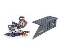 Evolution Power Tools - Scie à Onglets Coulissante Multi-Matériaux R210SMS-300+ avec le Pack Plus, 210 mm & wolfcraft 5208000 - Équerre 3D d'onglet - Traçage angle de 45° à 90° - 150 x 275 x 66 mm