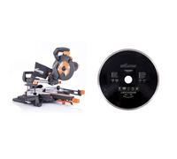 Evolution Power Tools - Scie à Onglets Coulissante Multi-Matériaux R210SMS-300+ avec le Pack Plus, 210 mm (230 V) & Power Tools - Lame Diamant, 210 mm