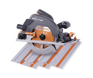 Evolution Power Tools Scie Circulaire avec Rail 3 Pièces de 1020 mm - Lame Multi-Matériaux, Coupe le Bois, le Métal, le Plastique - Adaptateur de Prise de Poussières inclus - 185mm, 230v - R185CCSX