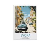 Evora - Poster vintage sur toile imprimée Portugal, voyage, rue, 40 x 60 cm