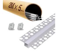 Evotrade - Pack Promo 5 Profilés LED en Aluminium pour Plaque de Plâtre 2M Chacun (10M au Total) avec Cache Opalin et Embouts Inclus - Installation Encastrée Discrète, Lumière Continue et Élégante