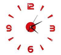 EVTSCAN Horloge Murale Autocollant 3D Grande Montre décor Bricolage Mur Moderne Bureau à Domicile décor de Chambre(Rouge)