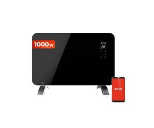 EVVO Convecteur C en verre Wifi Radiateur, 1 000 W, écran tactile, télécommande, minuteur, support sur pied (1 000 W, noir)