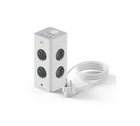 Ewent Multiprise tour EW3864 12-en-1 8 prises 2xUSB-A 2xUSB-C 3680W Parafoudre 2m Blanc/Gris