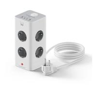 Ewent Tour multiprise 12-en-1(3680W),Parafoudre et Surtension, Multiprise Electrique avec 2 Ports USB et 2 USB-C et 8 Prises, avec Interrupteur,Câble de 2m,Convient pour Maison,Bureau,Blanc/Gris