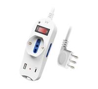 Ewent Prise de table et murale avec 3 prises (2ITA/Schuko) et 1 port USB-A et 1 port USB-C, interrupteur marche/arrêt, 2500 W, protection contre les surtensions et enfants, prise IT10A et câble de 1,5