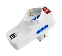 Ewent Rallonge multiprise USB, Prise Multiple avec 1 Schuko + 2 Prises 10A/16A, Multiprise Bureau avec Interrupteur on/Off, Bloc avec 2 Ports USB, Rallonge Plate 16A, Modèle Plat et Compact