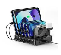 Ewent Station de Charge Universelle 6 Ports USB (4xUSB-C 65W + 2xUSB-A), Europlug 130W, avec Support SmartWatch et Écouteurs, pour Smartphone/Tablet/Ordinateur Portable, Charge Rapide PD3.0/QC3.0, Des