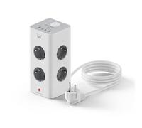 Ewent Tour multiprise 12-en-1(3680W),Parafoudre et Surtension, Multiprise Electrique avec 2 Ports USB et 2 USB-C et 8 Prises, avec Interrupteur,Câble de 2m,Convient pour Maison,Bureau,Blanc/Gris