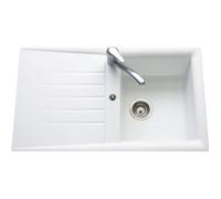EWI Evier cuisine à encastrer 1 bac + 1 égouttoir Emeraude - Résine - 86 x 50 cm - Blanc