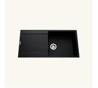 EWI Evier cuisine à encastrer 1 grand bac + 1 égouttoir Tamaris - Granit - 100 x 50 cm - Noir