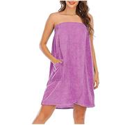 Ewleguzka Robe de bain en coton éponge doux et épais pour femme - Sans bretelles - Longueur genou - Avec poche réglable - Élastique - Pour spa, piscine, plage, salle de sport, violet, M