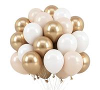 EWODEIEW Ballons Beiges et dorés, 60 Ballons en Latex Blanc Mat doré métallisé gonflables à l'hélium, crème, Blanc et Or à confettis pour Anniversaires bohèmes, Mariages et remises de diplômes