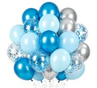 EWODEIEW Ballons Bleus, 60 Ballons Bleus et Blancs, 30 cm, Ballons en Latex Bleus et Blancs à confettis pour Mariages, fêtes, Anniversaires de garçons et Communions