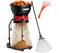 EWORK Broyeur de feuilles 15 A, rapport 16:1, lignes de coupe durables | Moteur haute vitesse 8000 tr/min, 3 réglages de paillage réglables, kit de râteau à feuilles inclus pour le nettoyage de la