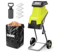 EWORK Déchiqueteuse électrique à bois 15 A, diamètre de coupe max 4,50 cm | 4 lames SK5, rapport de réduction élevé 15:1 avec sac de collecte de 45 L, broyeur efficace pour compost de jardin