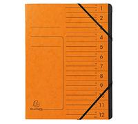 Exacompta Trieur agrafé 541204E – 12 compartiments, intérieur noir, avec élastiques – A4 orange